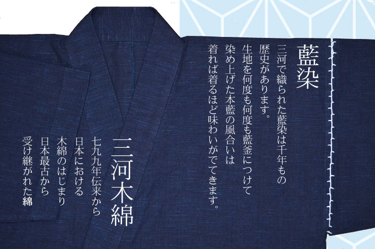 三河木綿 藍染 甚平 藍染 何度も藍釜につけて染め上げた 日本最古の木綿